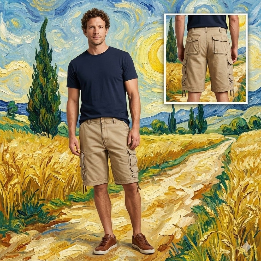 Lee Dungarees Mens Cargo Shorts Khaki Tan Cotton‎ Twill 34 219-8923 Y2K Utility